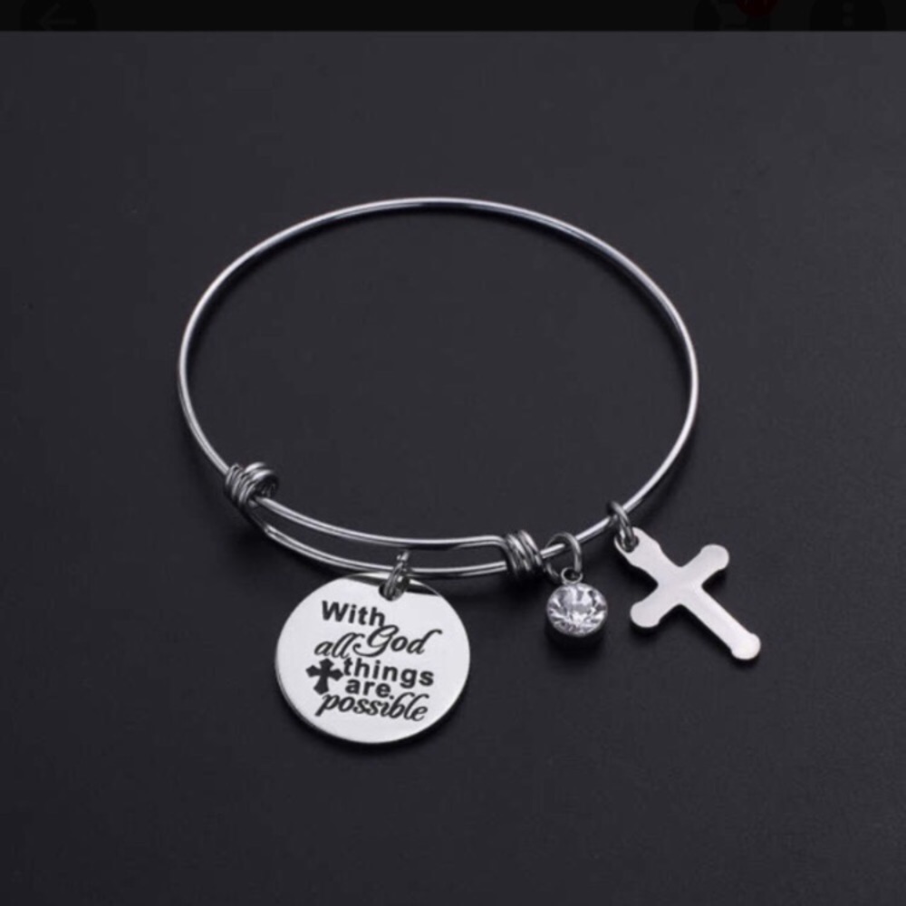 Stainless Steel Adjustable Bracelet w/ Cross New - Picture 2 of 3